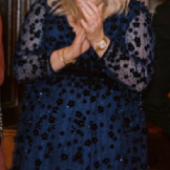 Mac Duggal Velvet Floral Appliqué Long Sleeve Gown- Size 20 - Picture 1 of 11